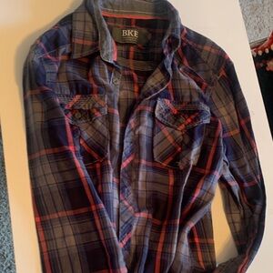BKE Casual Plaid Shirt in Blue and Red